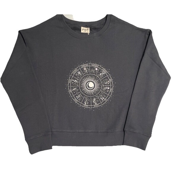 Pact Sweatshirt Medium Star Signs Graphic Womens Organic Slouchy Astrology NWT - Picture 1 of 7